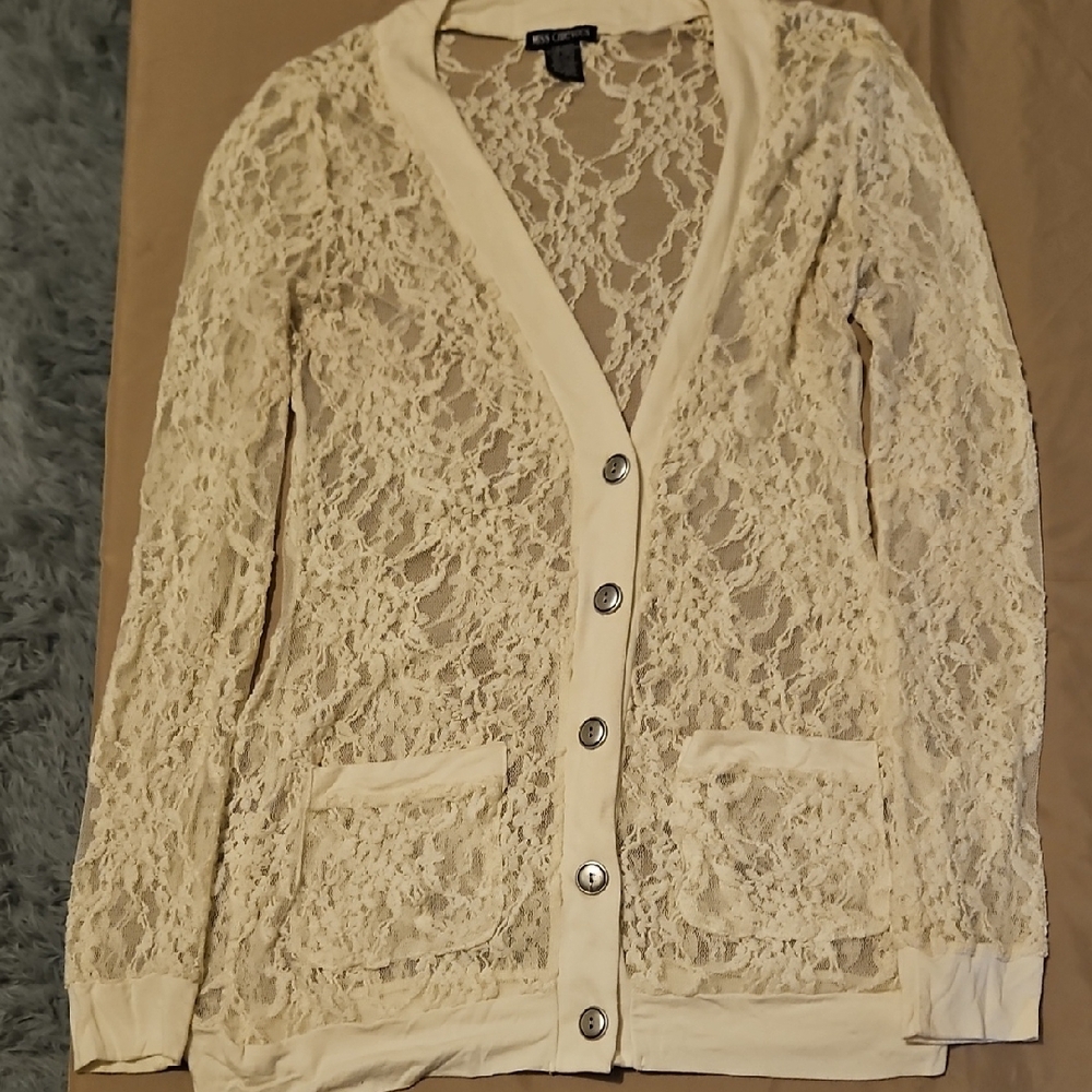 Miss Chievous Cream Lace Cardigan Sweater